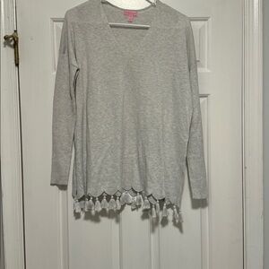 NWOT Lilly Pulitzer 100% Cotton Tasseled Grey Sweater Size XXS
